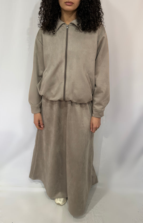 Ensemble daim taupe